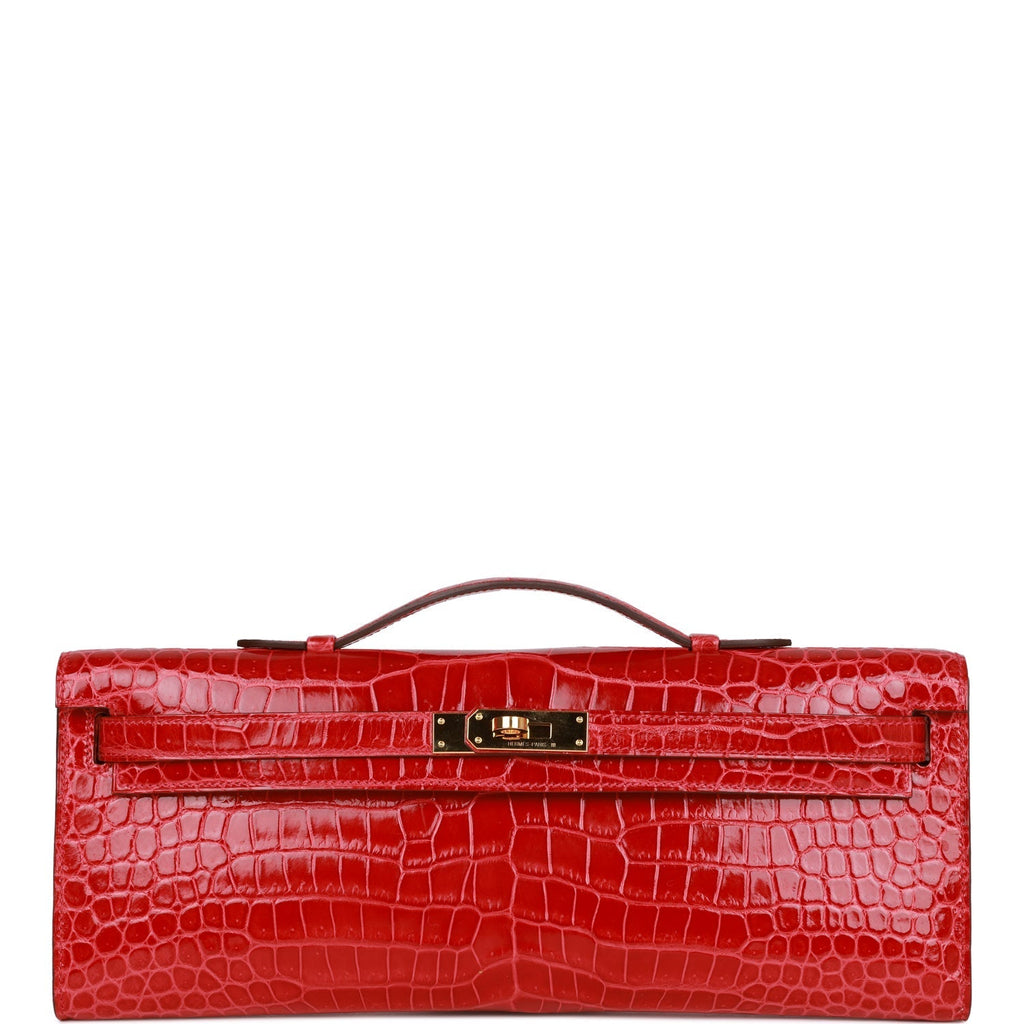 Pre-owned Hermes Kelly Cut Braise Shiny Porosus Crocodile Gold Hardware