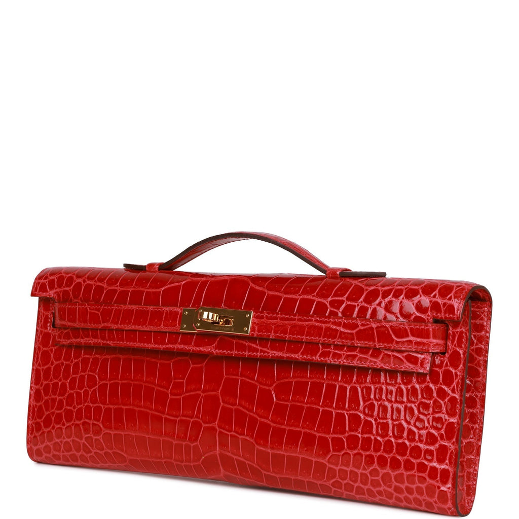 Pre-owned Hermes Kelly Cut Braise Shiny Porosus Crocodile Gold Hardware