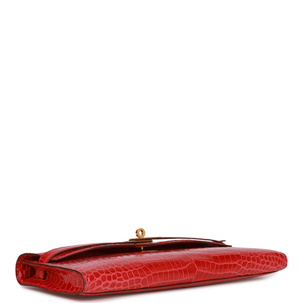 Pre-owned Hermes Kelly Cut Braise Shiny Porosus Crocodile Gold Hardware
