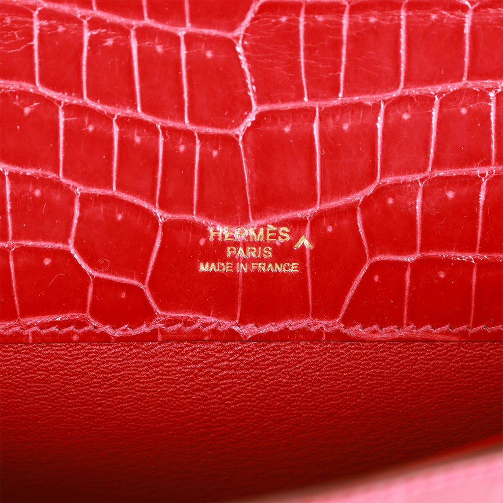 Pre-owned Hermes Kelly Cut Braise Shiny Porosus Crocodile Gold Hardware