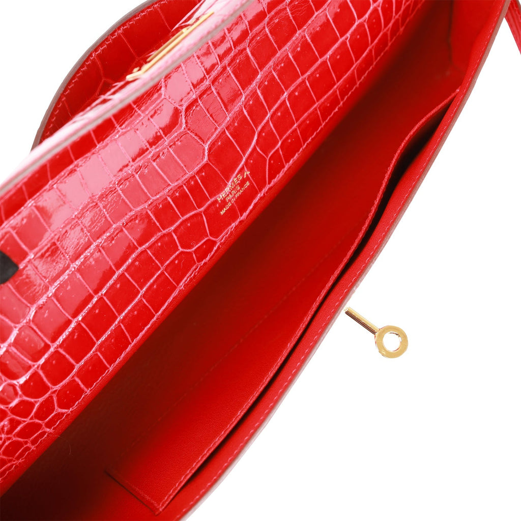 Pre-owned Hermes Kelly Cut Braise Shiny Porosus Crocodile Gold Hardware