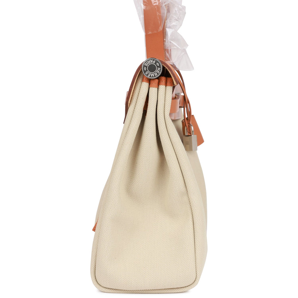 Hermes Herbag Zip PM 31 Beton Toile H Berline Vache Naturel Hunter Palladium Hardware