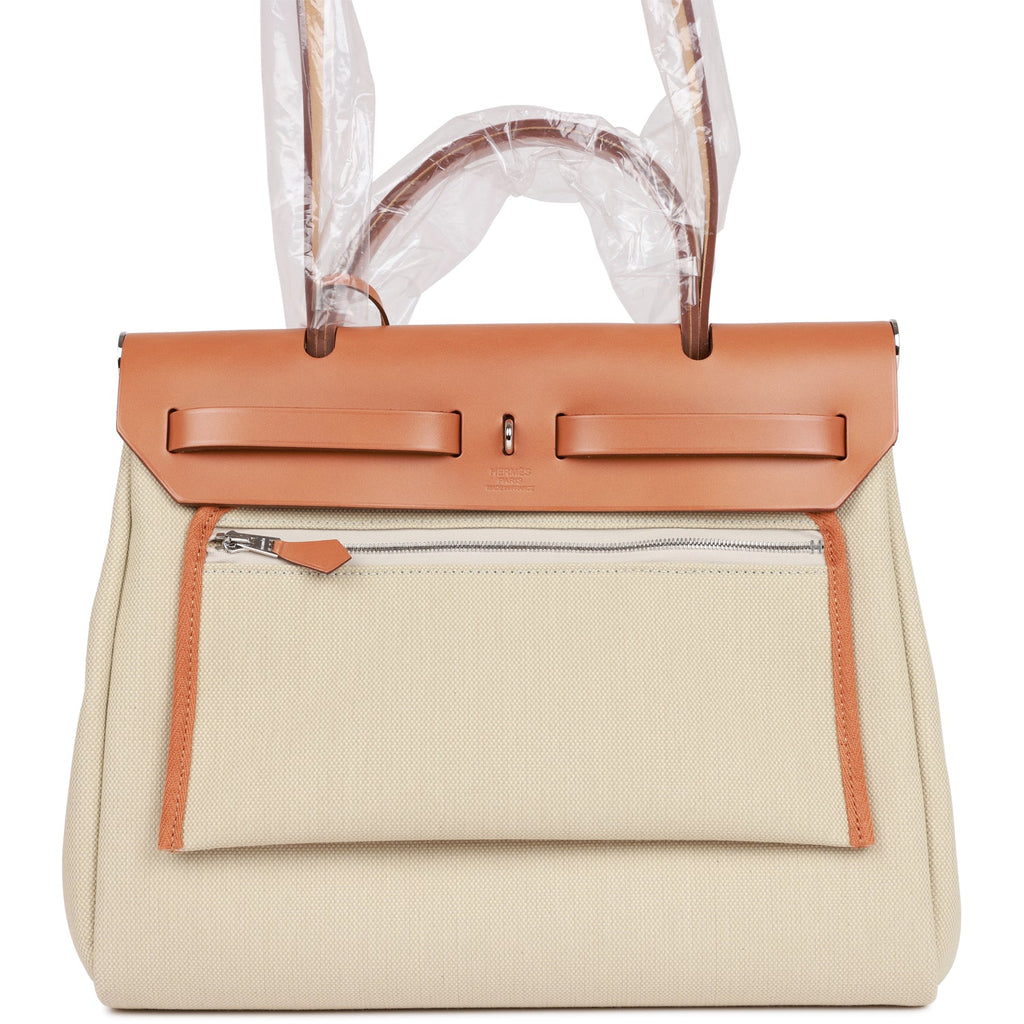 Hermes Herbag Zip PM 31 Beton Toile H Berline Vache Naturel Hunter Palladium Hardware