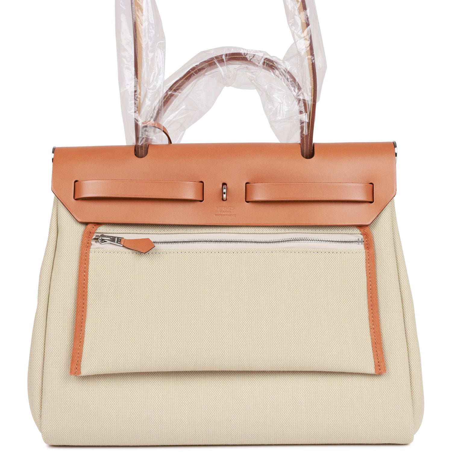 Hermes Herbag Zip PM 31 Beton Toile H Berline Vache Naturel Hunter Palladium Hardware