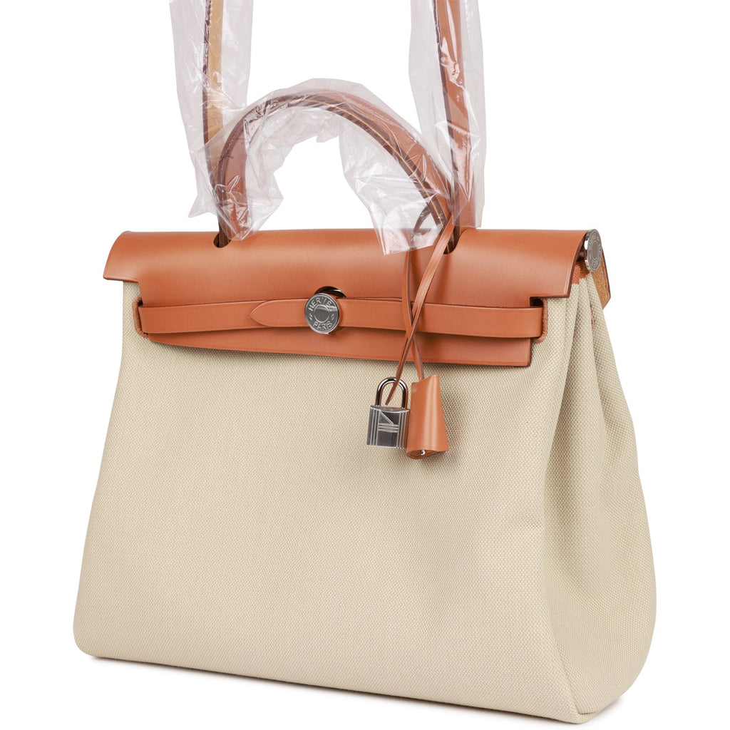 Hermes Herbag Zip PM 31 Beton Toile H Berline Vache Naturel Hunter Palladium Hardware