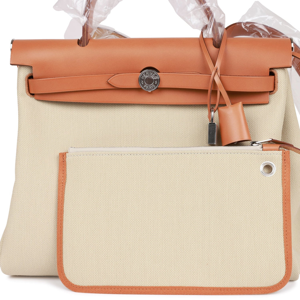 Hermes Herbag Zip PM 31 Beton Toile H Berline Vache Naturel Hunter Palladium Hardware