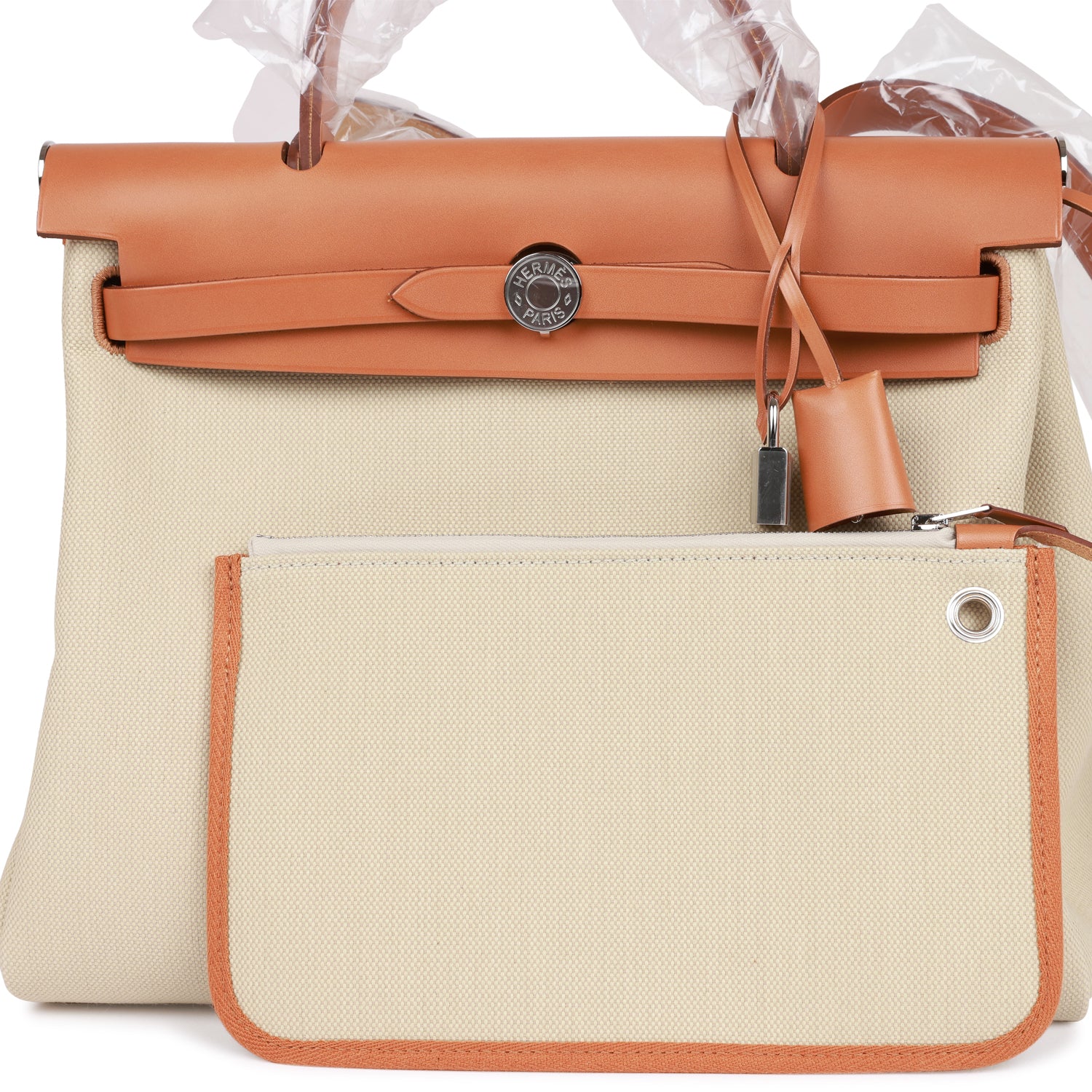 Hermes Herbag Zip PM 31 Beton Toile H Berline Vache Naturel Hunter Palladium Hardware