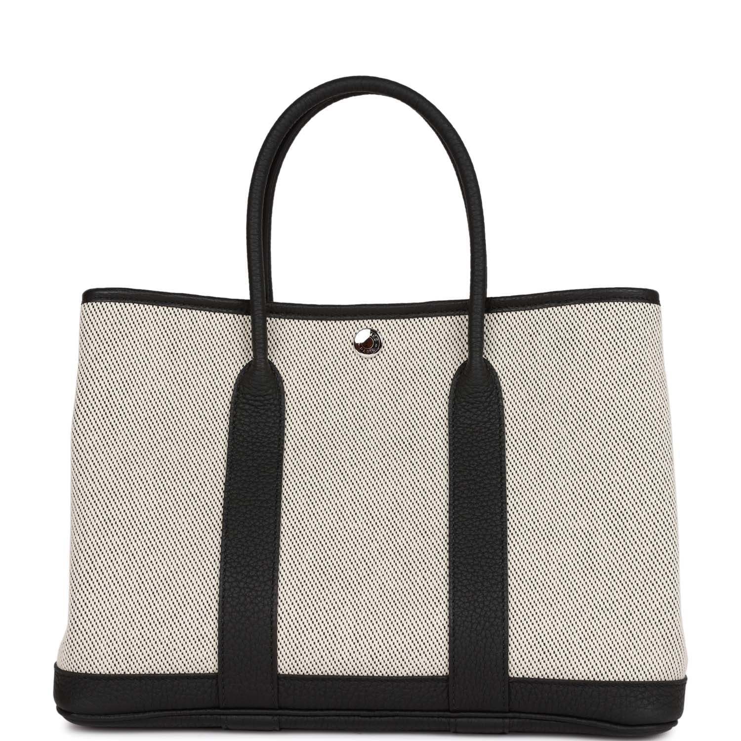 Hermes Garden Party 30 Ecru Toile and Black Negonda Palladium Hardware