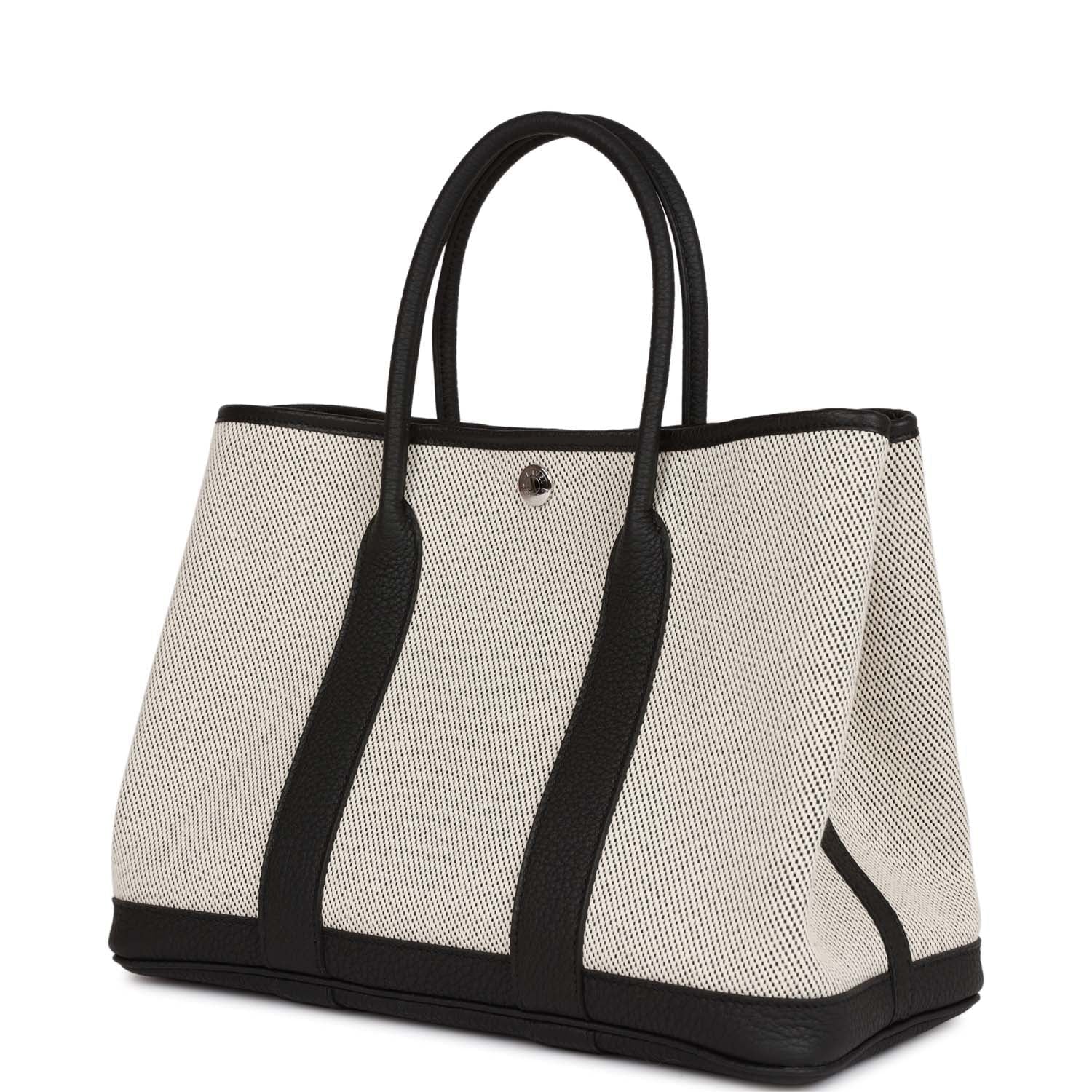 Hermes Garden Party 30 Ecru Toile and Black Negonda Palladium Hardware