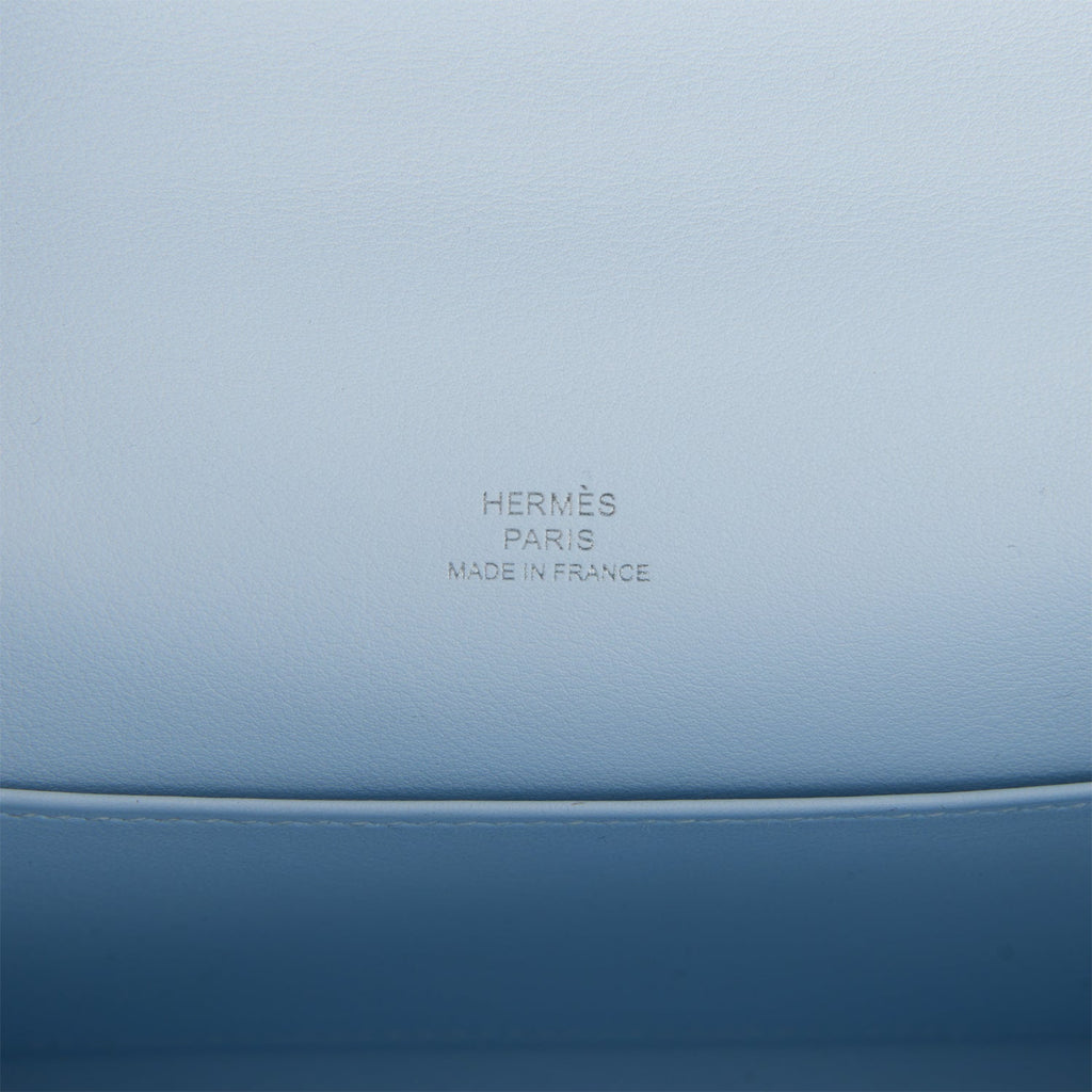 Hermes Kelly Pochette Bleu Brume Swift Palladium Hardware