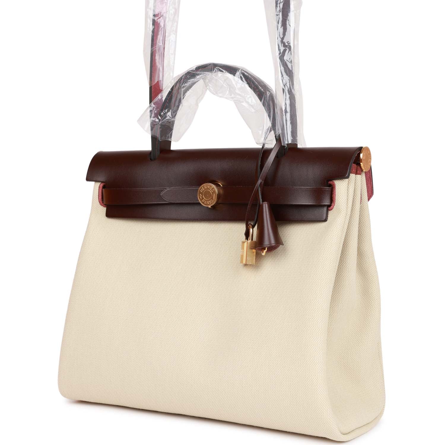 Hermes Herbag Zip PM 31 Beton Toile H Berline Rouge Sellier Hunter Gold Hardware
