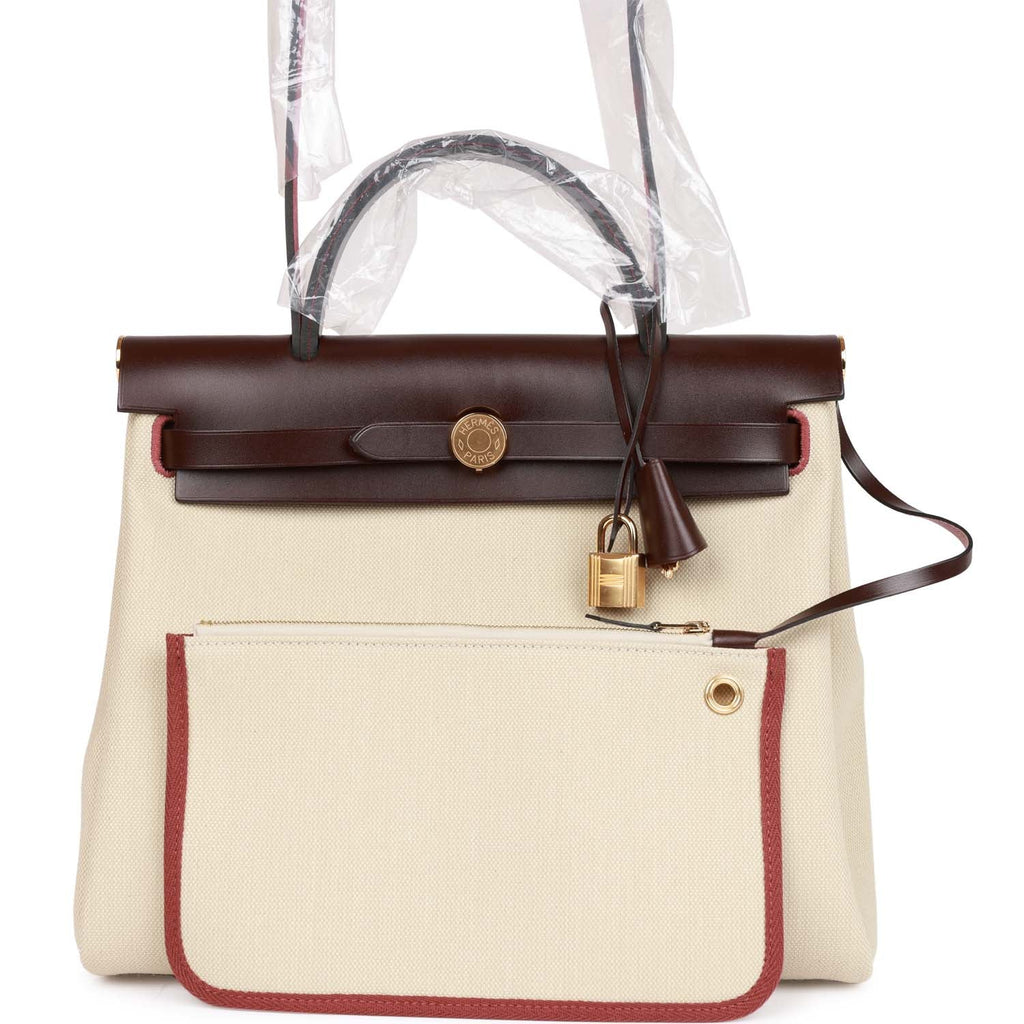 Hermes Herbag Zip PM 31 Beton Toile H Berline Rouge Sellier Hunter Gold Hardware