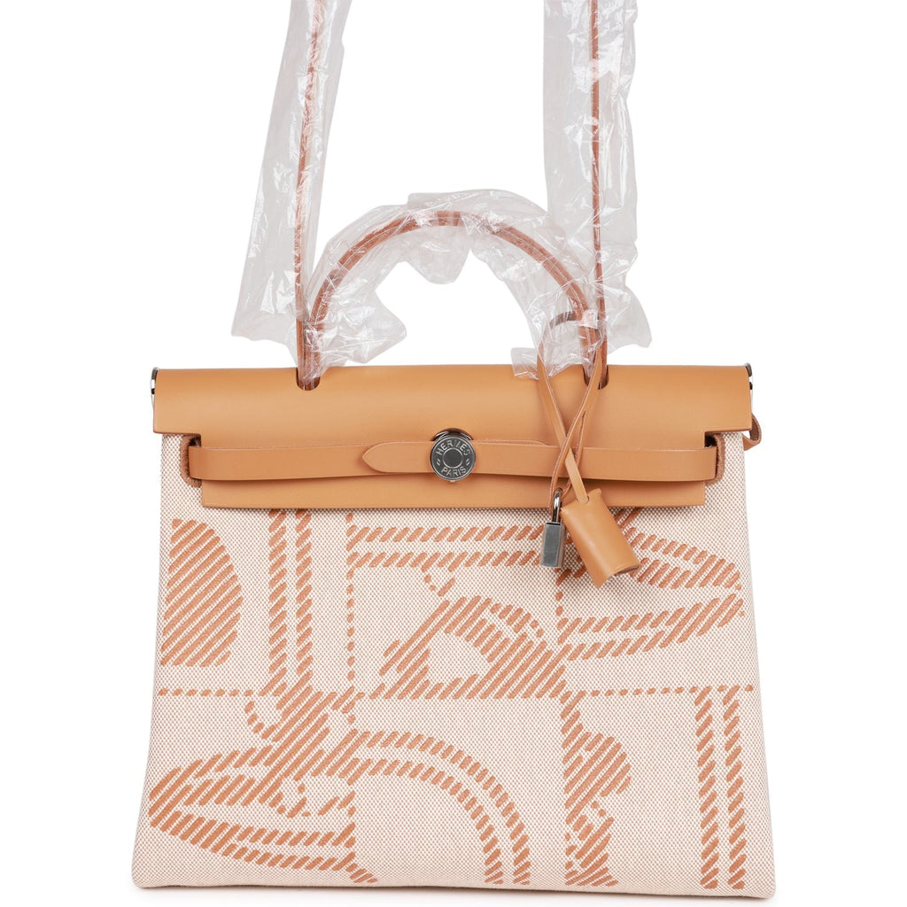 Hermes Herbag Zip PM 31 Brides de Gala Toile H Berline Natural Sable Palladium Hardware