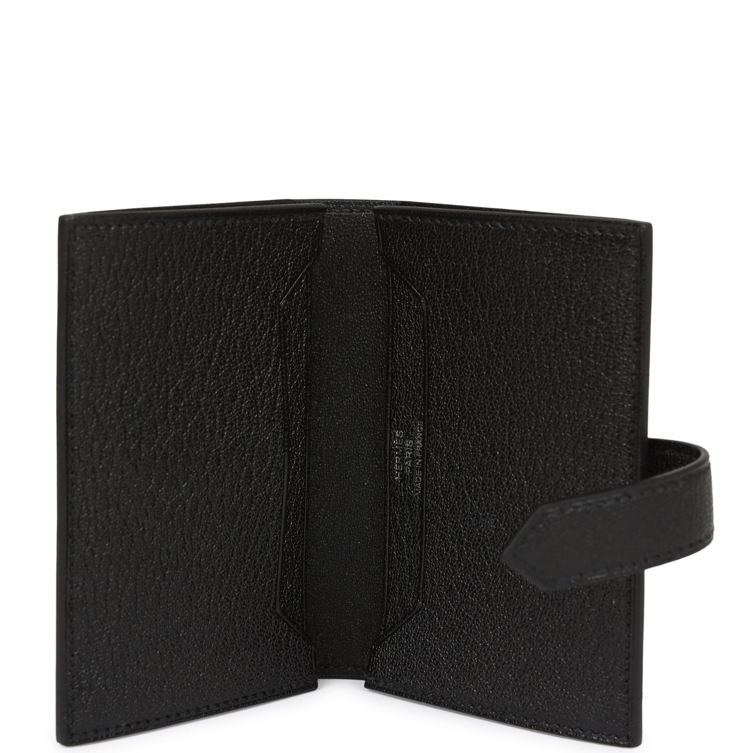 Hermes Bearn Card Holder Wallet Black Chevre Palladium Hardware