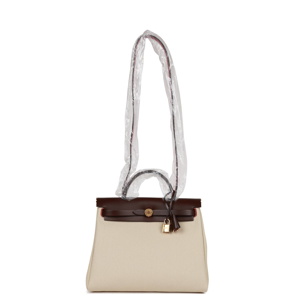 Hermes Herbag Zip PM 31 Beton Toile H Berline Rouge Sellier Hunter Gold Hardware