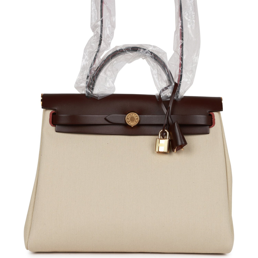 Hermes Herbag Zip PM 31 Beton Toile H Berline Rouge Sellier Hunter Gold Hardware