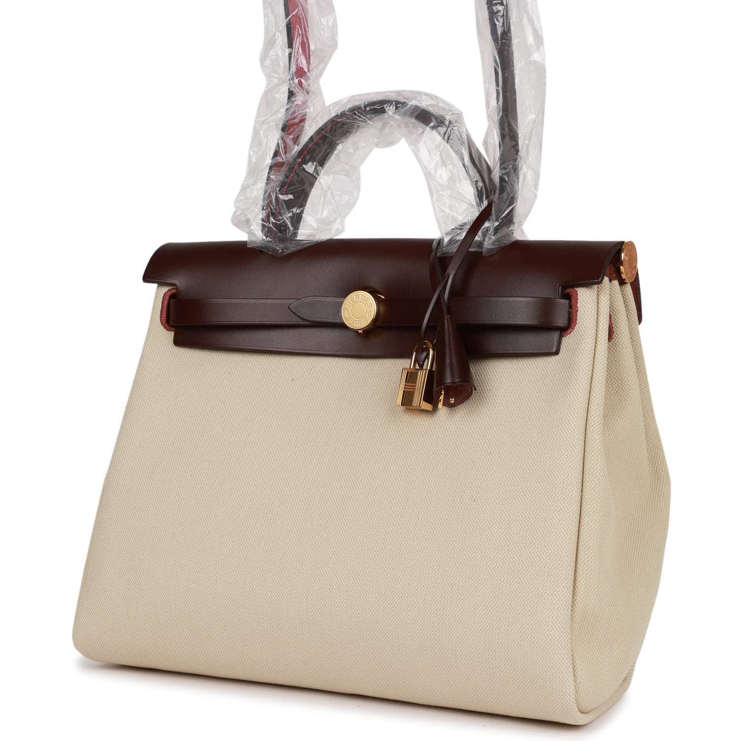 Hermes Herbag Zip PM 31 Beton Toile H Berline Rouge Sellier Hunter Gold Hardware
