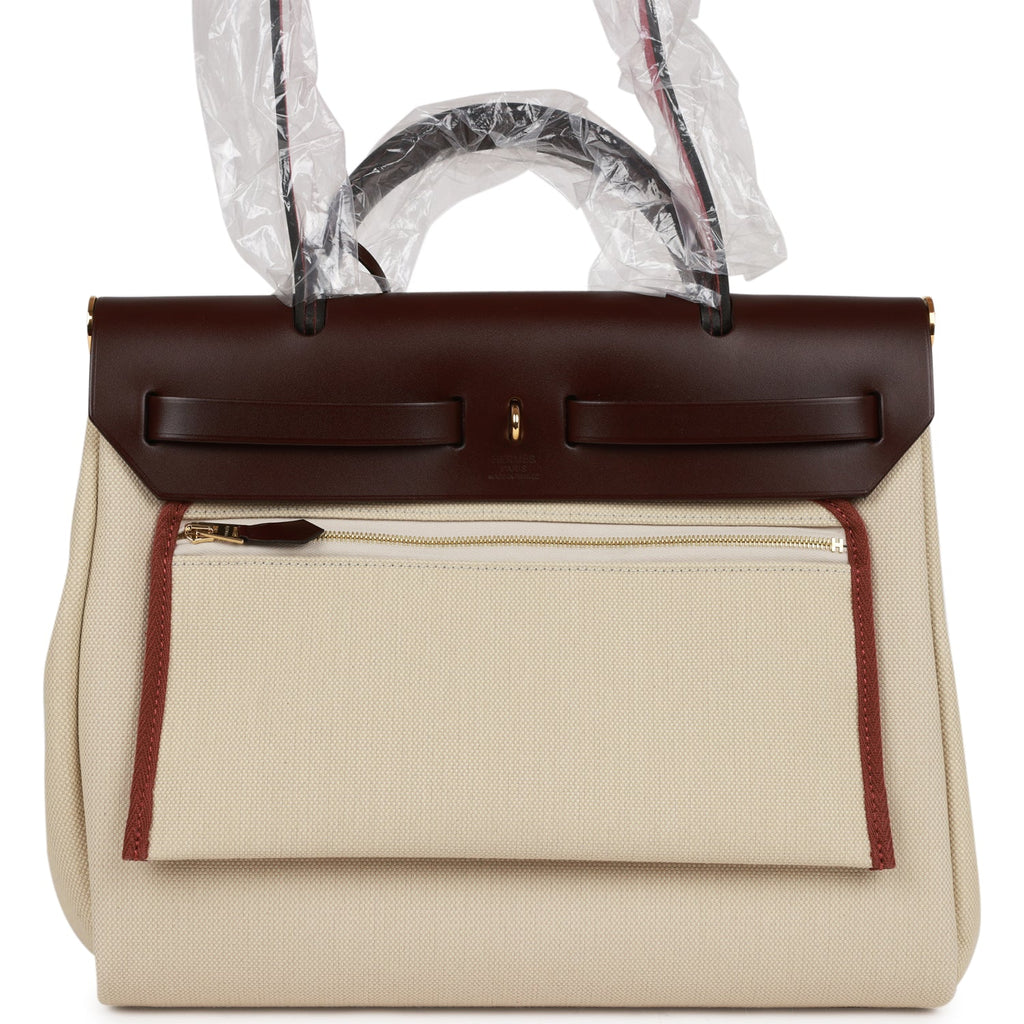 Hermes Herbag Zip PM 31 Beton Toile H Berline Rouge Sellier Hunter Gold Hardware