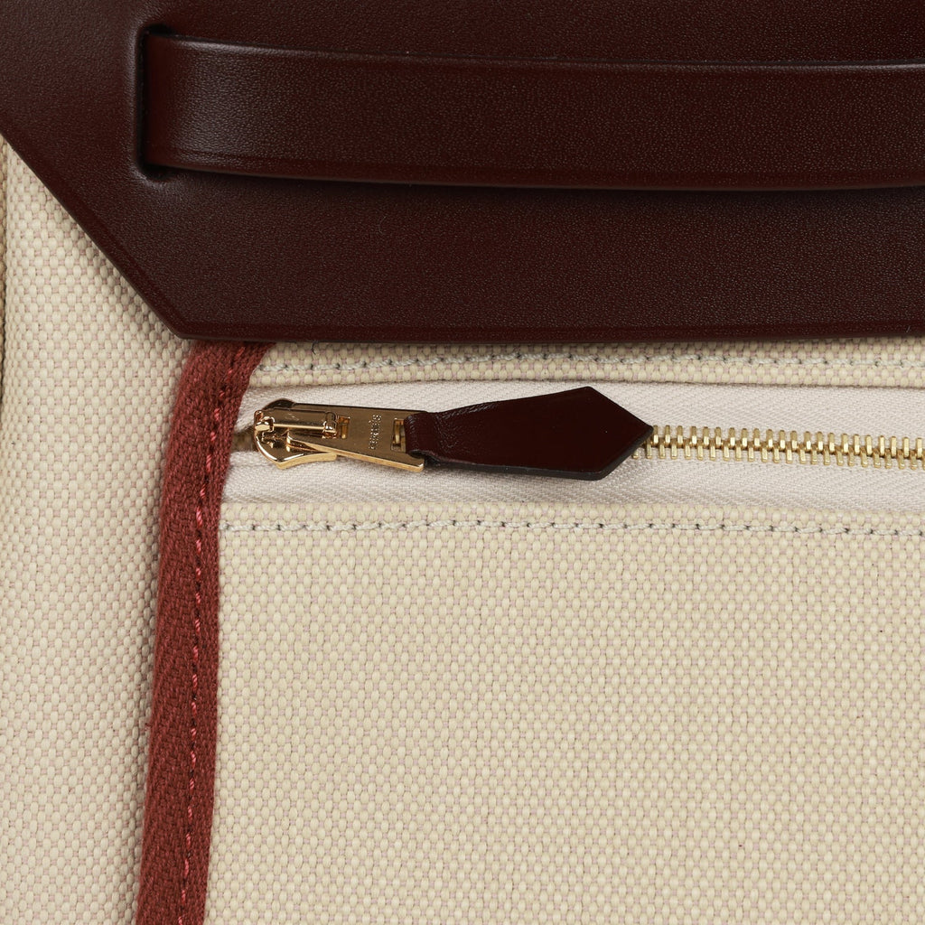 Hermes Herbag Zip PM 31 Beton Toile H Berline Rouge Sellier Hunter Gold Hardware