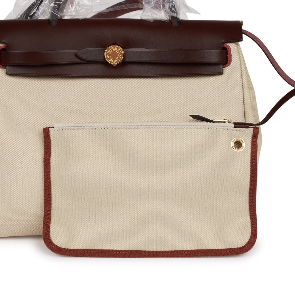 Hermes Herbag Zip PM 31 Beton Toile H Berline Rouge Sellier Hunter Gold Hardware