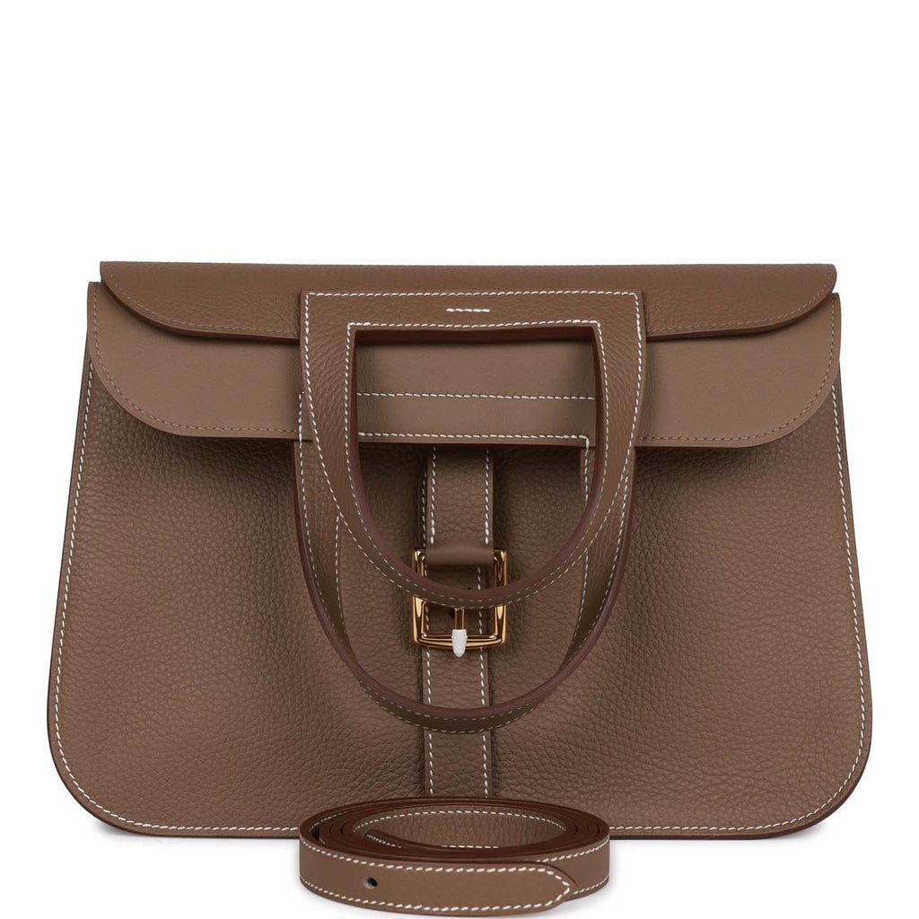 Hermes Halzan 31 Etoupe Clemence Gold Hardware