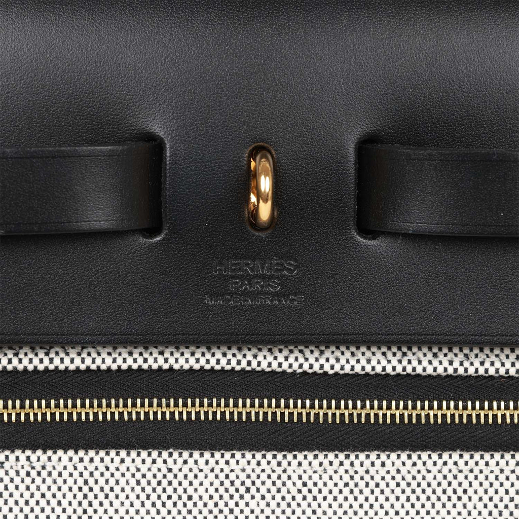 Hermes Herbag Zip PM 31 Black and Ecru Toile H Berline Vache Hunter Gold Hardware