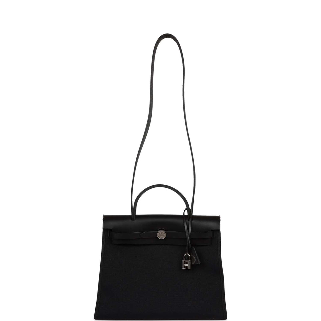 Pre-owned Hermes Herbag Zip PM 31 Black Toile H Berline Hunter Palladium Hardware