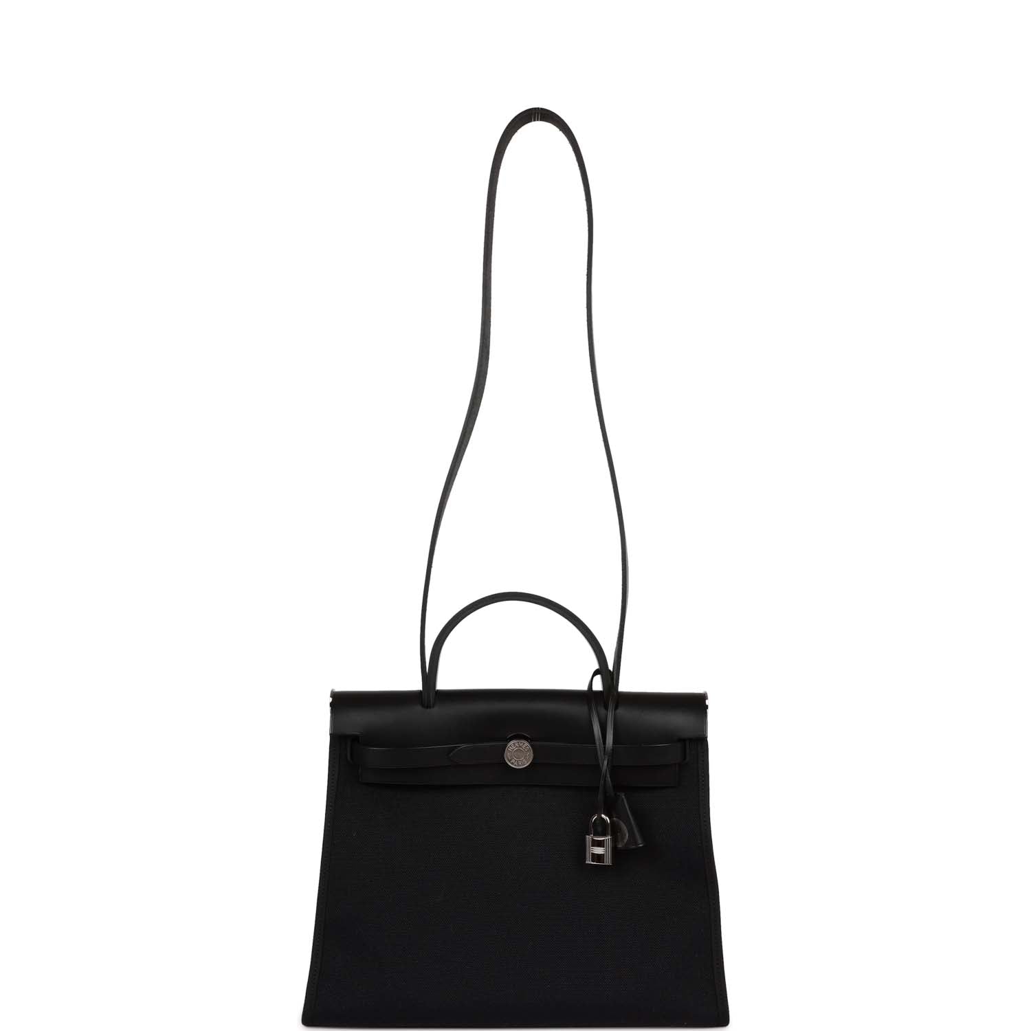 Pre-owned Hermes Herbag Zip PM 31 Black Toile H Berline Hunter Palladium Hardware