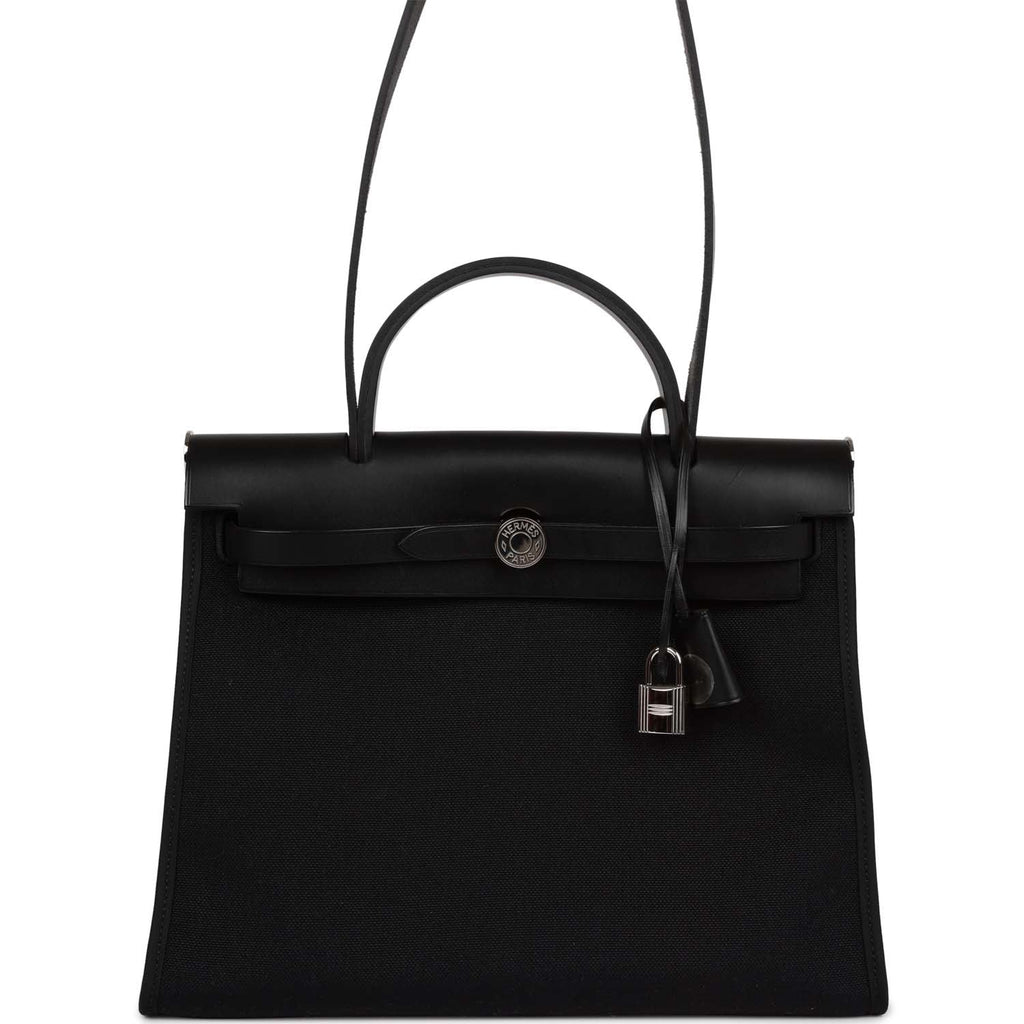 Pre-owned Hermes Herbag Zip PM 31 Black Toile H Berline Hunter Palladium Hardware