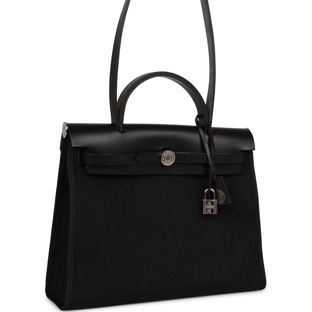 Pre-owned Hermes Herbag Zip PM 31 Black Toile H Berline Hunter Palladium Hardware