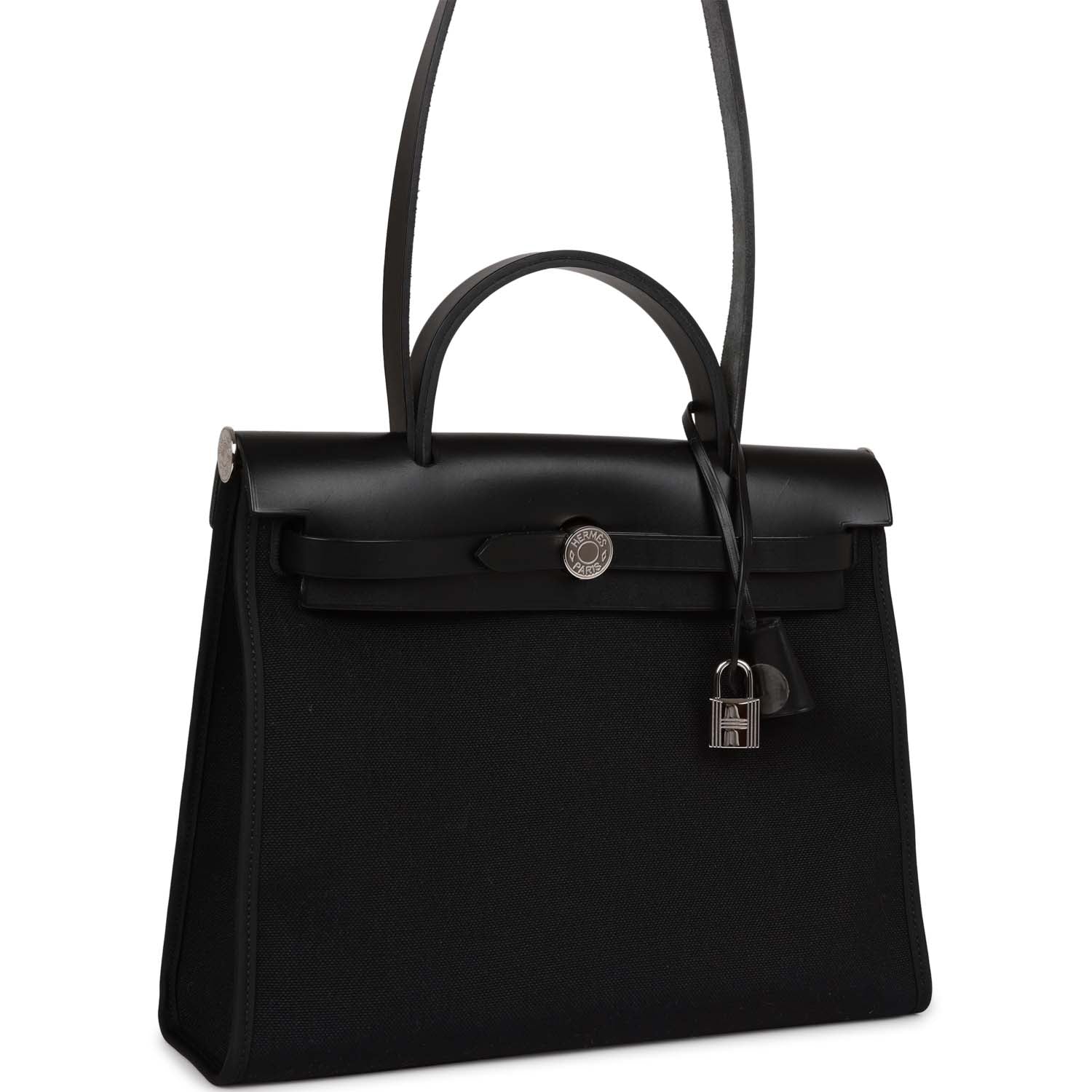 Pre-owned Hermes Herbag Zip PM 31 Black Toile H Berline Hunter Palladium Hardware