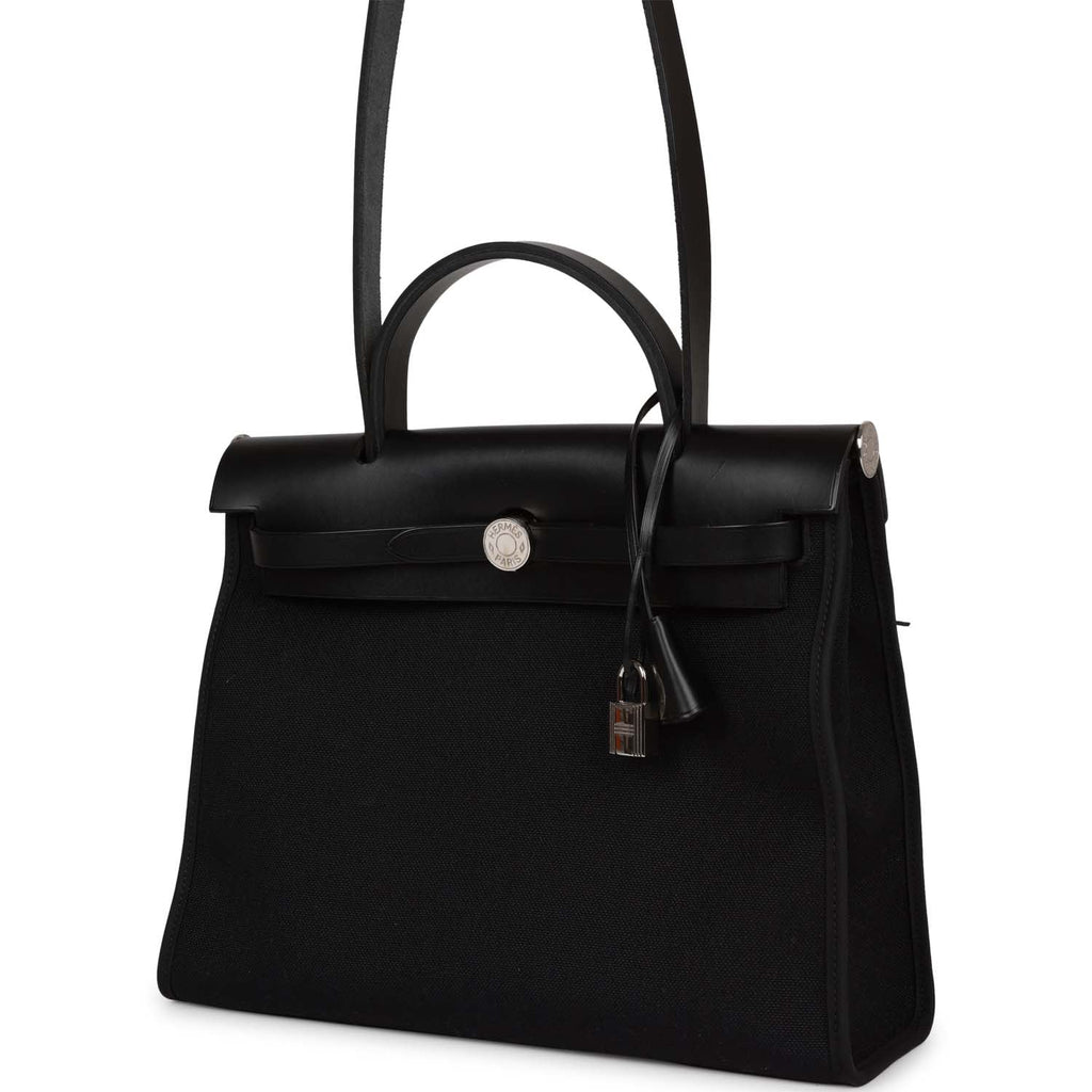 Pre-owned Hermes Herbag Zip PM 31 Black Toile H Berline Hunter Palladium Hardware