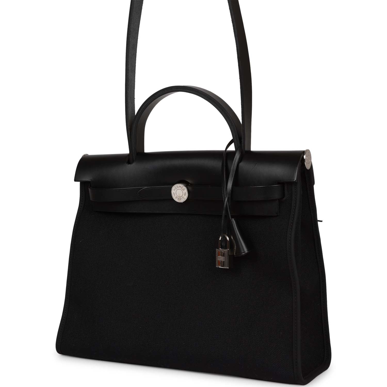 Pre-owned Hermes Herbag Zip PM 31 Black Toile H Berline Hunter Palladium Hardware