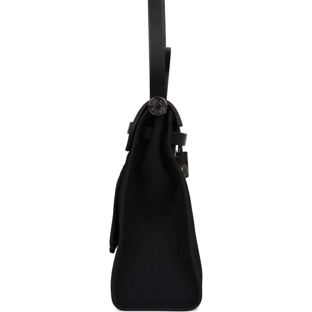 Pre-owned Hermes Herbag Zip PM 31 Black Toile H Berline Hunter Palladium Hardware