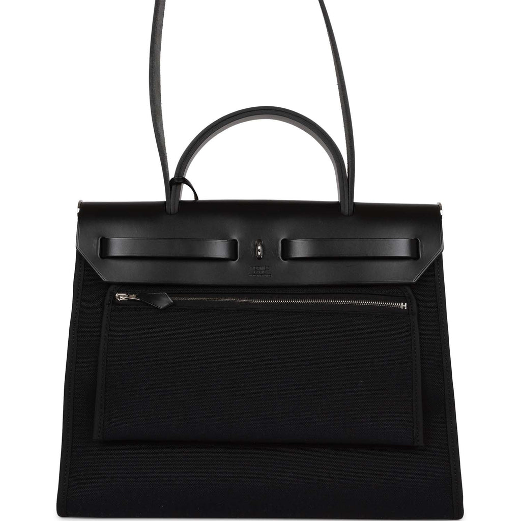 Pre-owned Hermes Herbag Zip PM 31 Black Toile H Berline Hunter Palladium Hardware