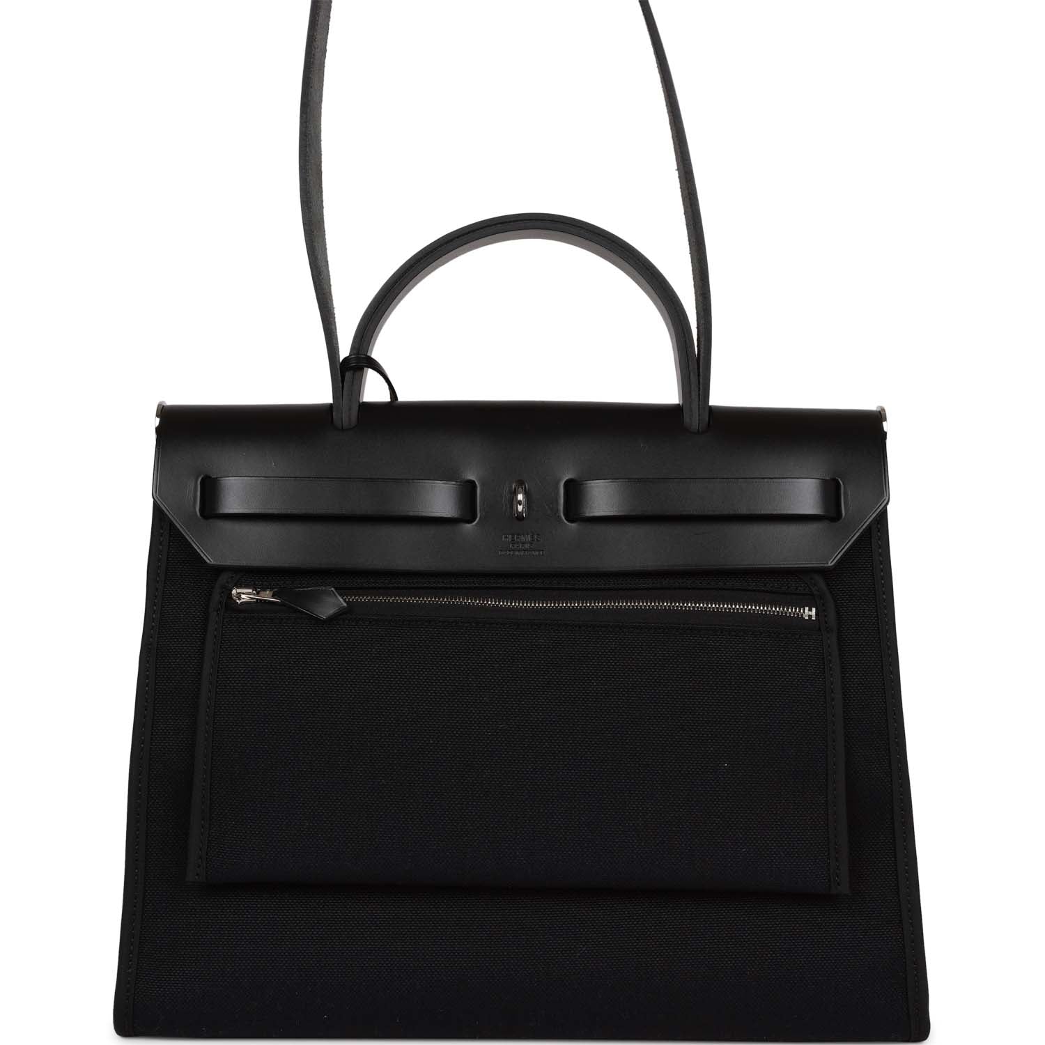 Pre-owned Hermes Herbag Zip PM 31 Black Toile H Berline Hunter Palladium Hardware