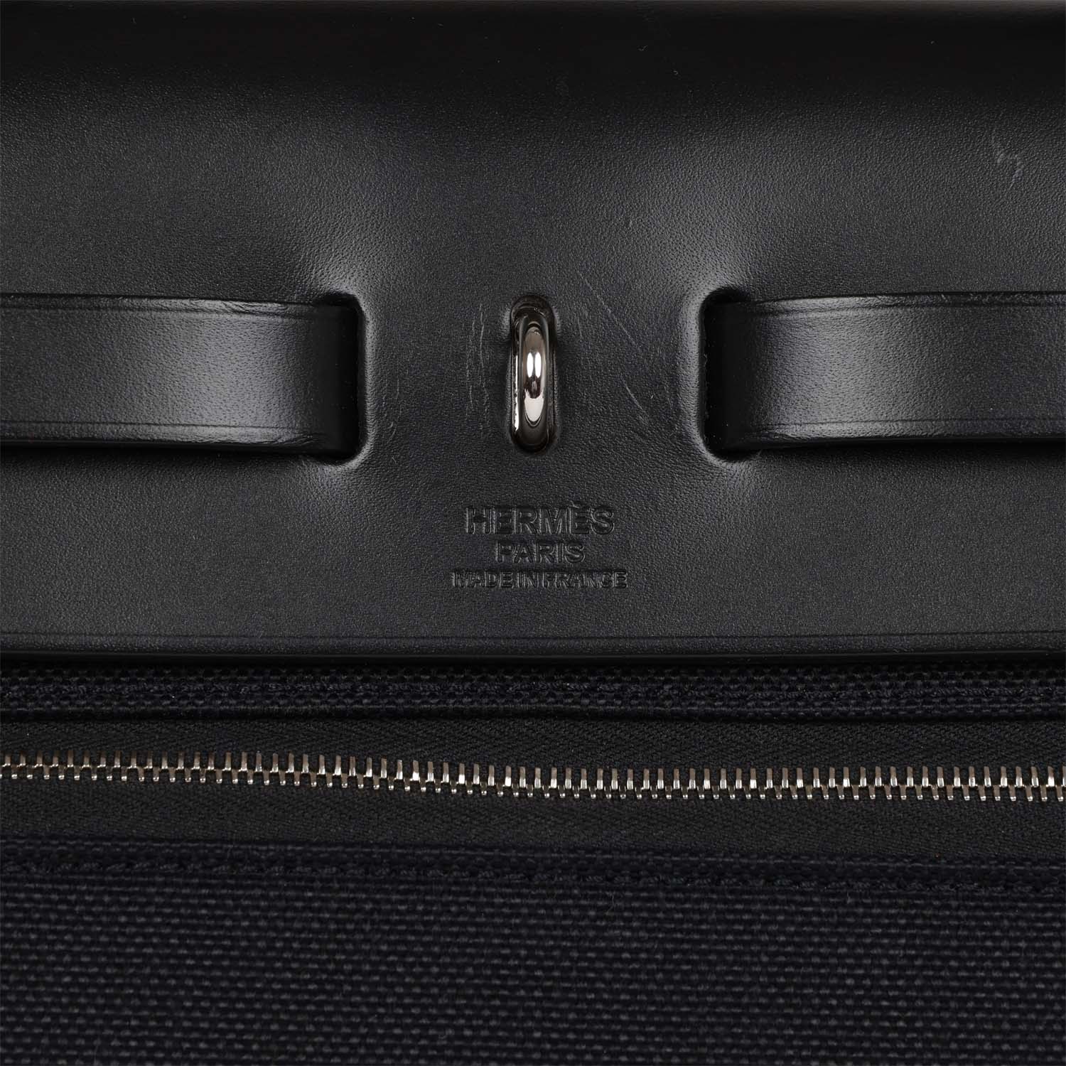 Pre-owned Hermes Herbag Zip PM 31 Black Toile H Berline Hunter Palladium Hardware