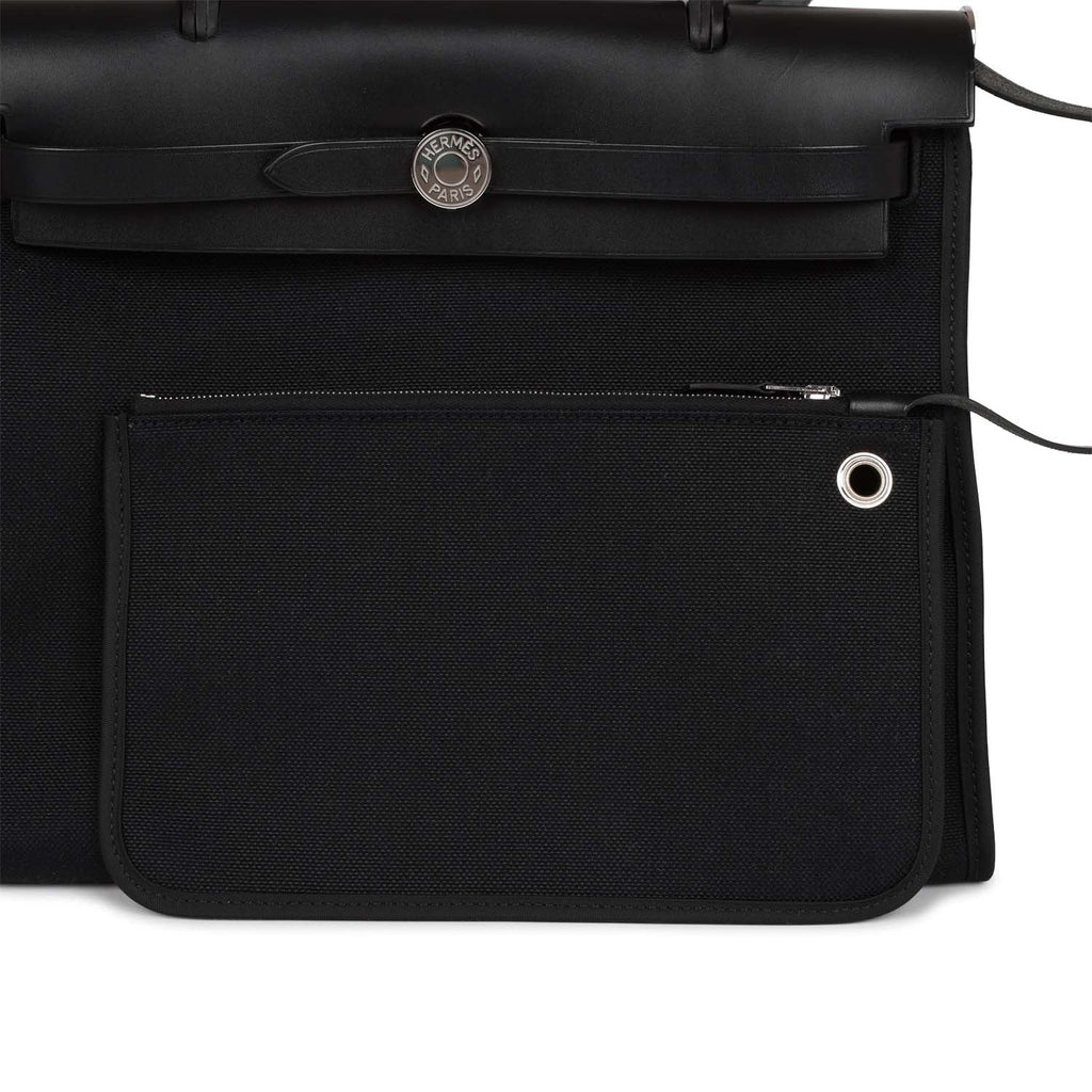 Pre-owned Hermes Herbag Zip PM 31 Black Toile H Berline Hunter Palladium Hardware