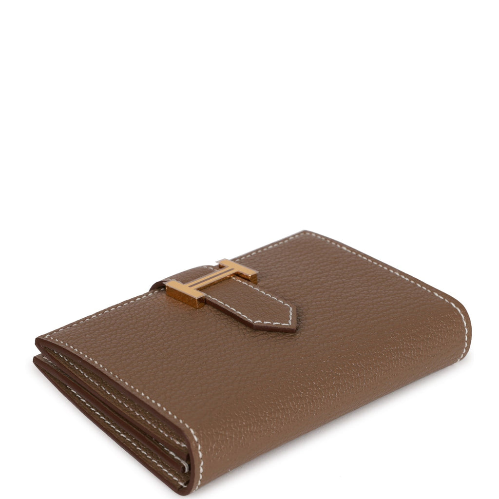 Hermes Bearn Compact Wallet Etoupe Chevre Gold Hardware