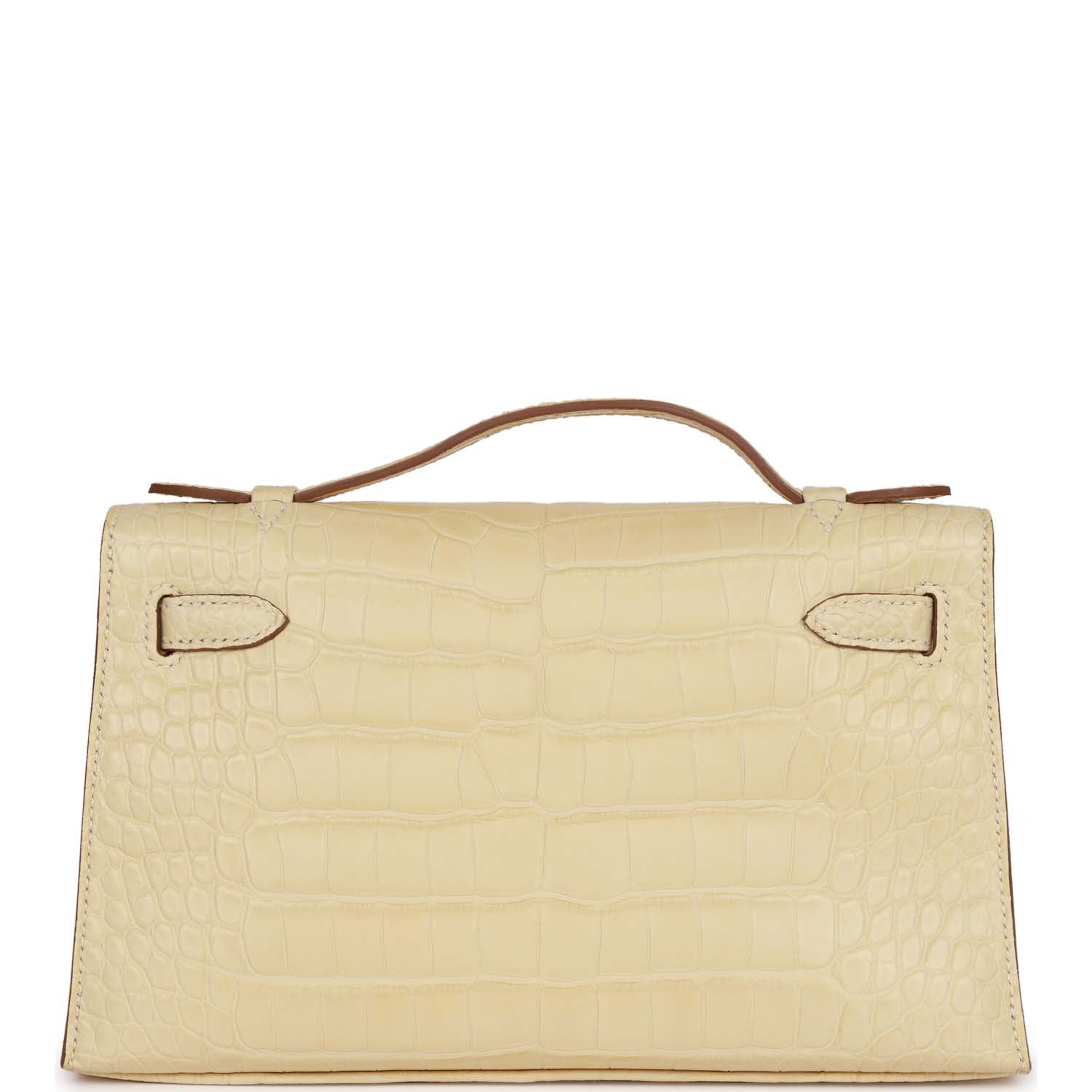 Hermes Kelly Pochette Vanille Matte Alligator Palladium Hardware HR