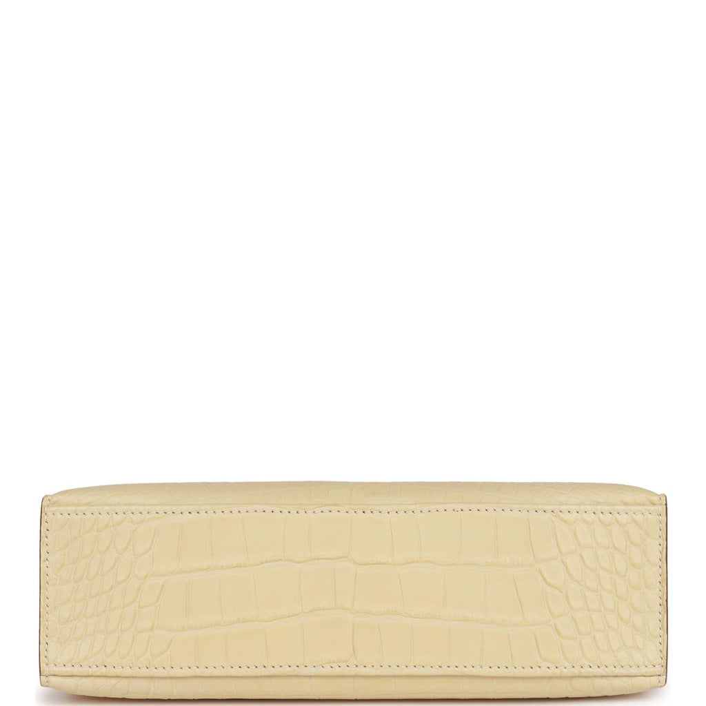 Hermes Kelly Pochette Vanille Matte Alligator Palladium Hardware HR