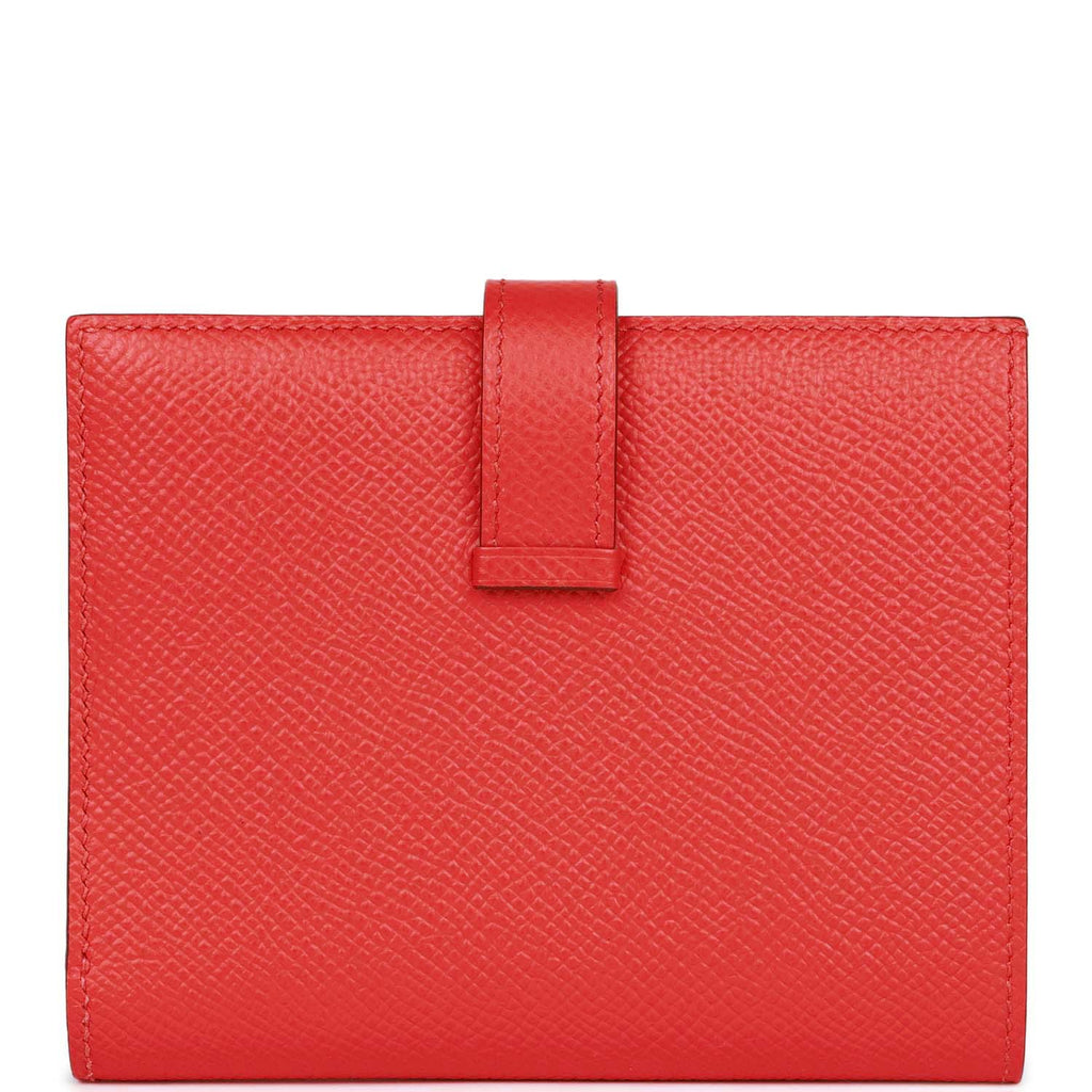 Pre-owned Hermes Bearn Compact Wallet Rouge de Coeur Epsom Gold Hardware