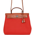 Hermes Herbag Zip PM 31 Capucine Toile H Berline Vache Fauve Hunter Naturel Palladium Hardware