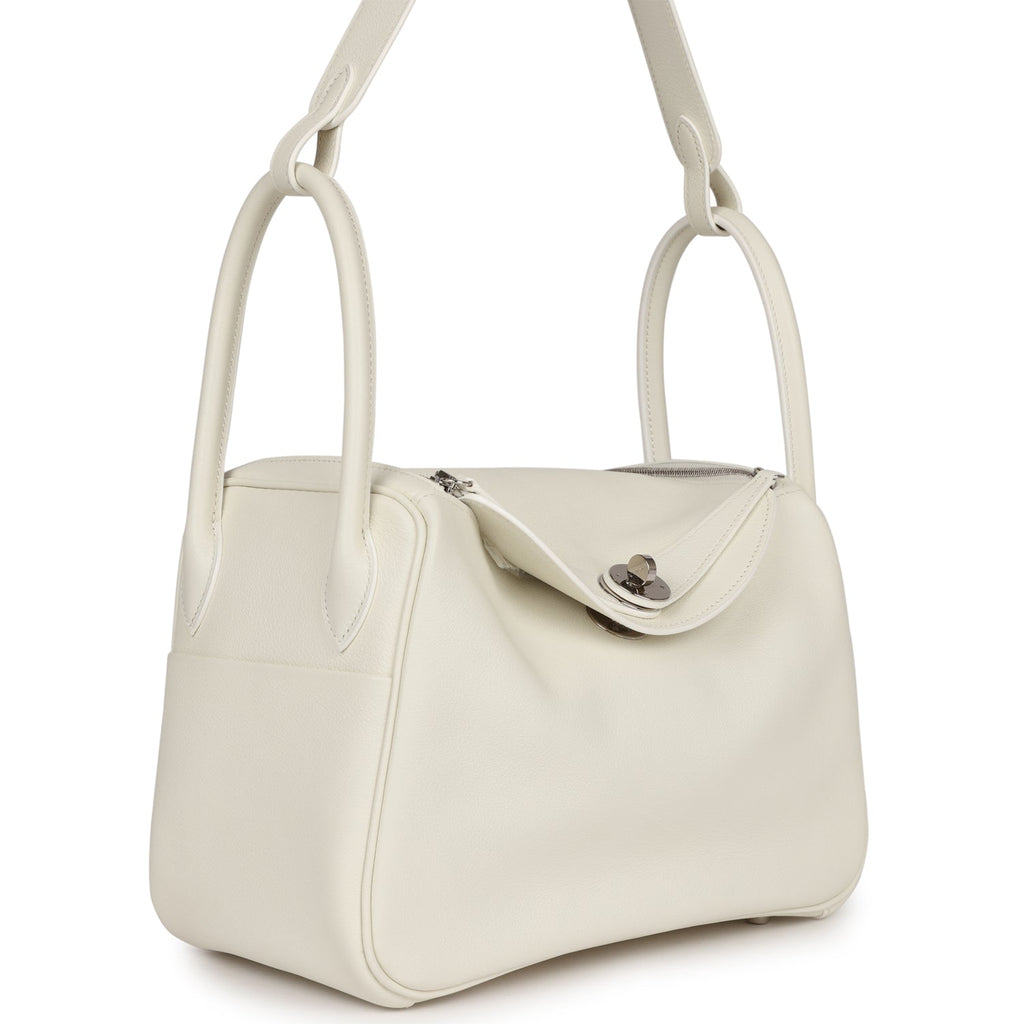 Pre-owned Hermes Lindy 26 White Evercolor Palladium Hardware