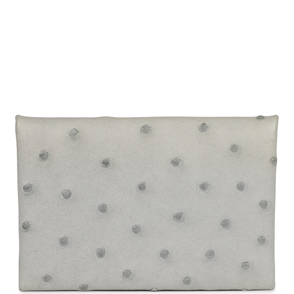 Hermes Calvi Card Holder Gris Perle Ostrich Palladium Hardware