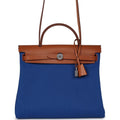 Hermes Herbag Zip PM 31 Bleu France Toile H Fauve Vache Hunter Palladium Hardware
