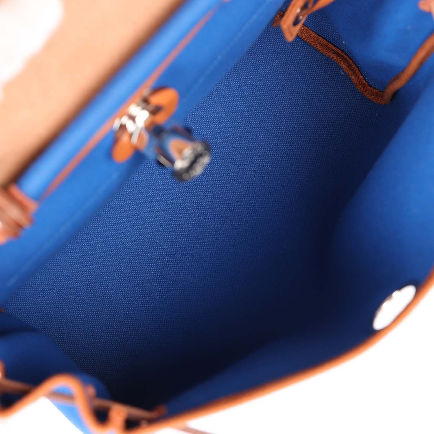 Hermes Herbag Zip PM 31 Bleu France Toile H Fauve Vache Hunter Palladium Hardware