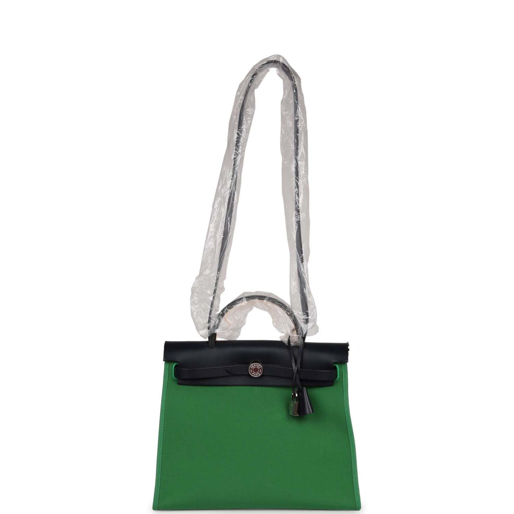 Hermes Herbag Zip PM 31 Bamboo Toile H/Bleu Indigo Vache Hunter Palladium Hardware