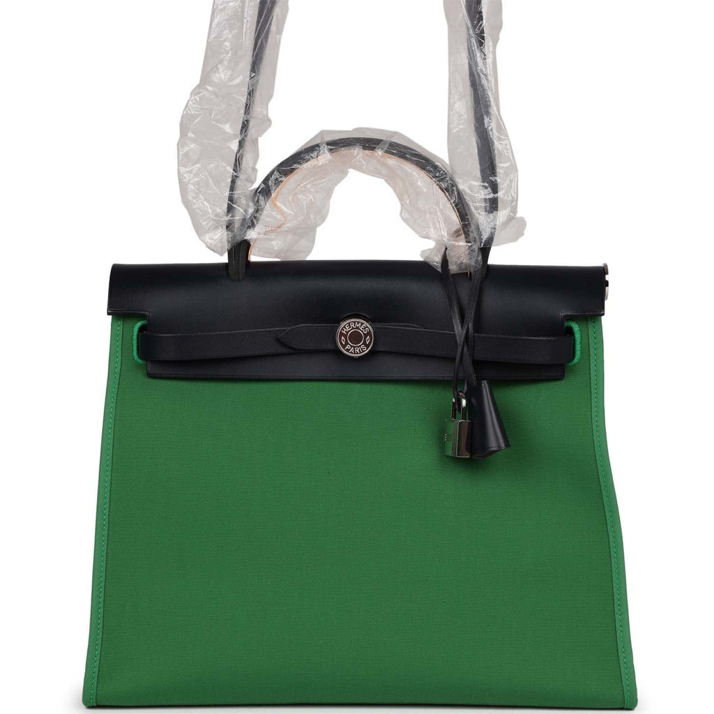 Hermes Herbag Zip PM 31 Bamboo Toile H/Bleu Indigo Vache Hunter Palladium Hardware