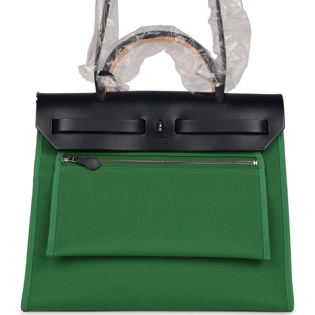 Hermes Herbag Zip PM 31 Bamboo Toile H/Bleu Indigo Vache Hunter Palladium Hardware